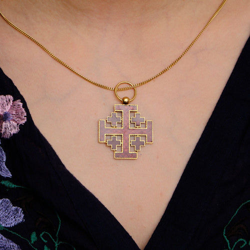 Pendentif Croix de Jérusalem  Email Or Rose 58 Facettes