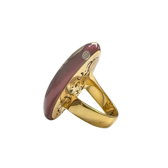 anillo de oro con diamantes y esmalte rojo