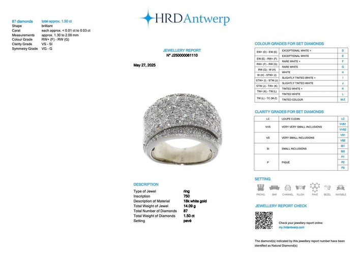 Bague 53.5 Bague or blanc certifiée HRD avec diamants 58 Facettes