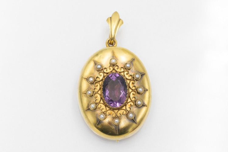 Pendentif Broche-pendentif en or jaune, améthyste, perles fines, fin XIXe siècle 58 Facettes 11245