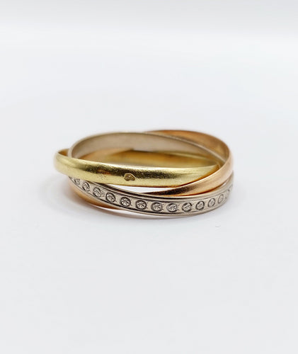 Bague 56 Bague alliance entremêlée trois or 18k finement ciselée à motifs de croisillons vintage 58 Facettes A04788