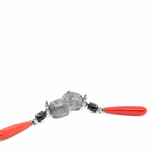 Boucles d'oreilles Boucles d’oreilles en Or Noir, Quartz, Tourmaline, Agate et Diamants 58 Facettes