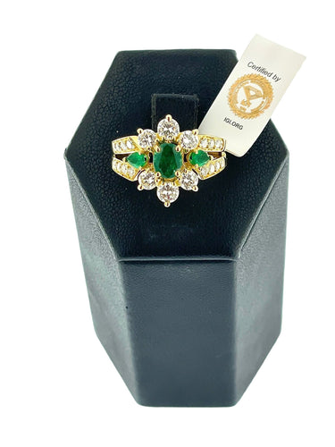 Bague 52.5 Bague cocktail en or jaune avec émeraudes et diamants 58 Facettes