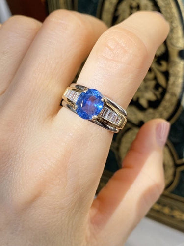 Bague 54 Bague en or jaune et blanc 18K saphir et diamants 58 Facettes