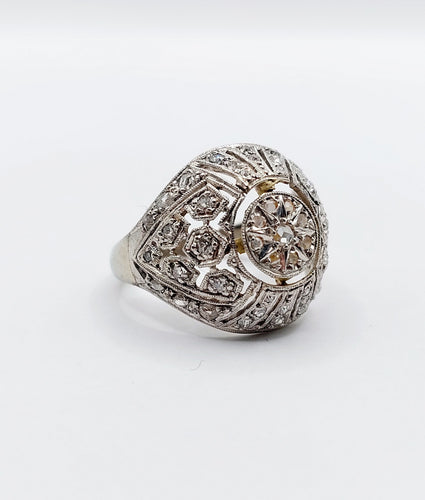 Bague 52 Bague boule Art Déco or blanc, diamant taille rose (circa 1920) 58 Facettes A04623