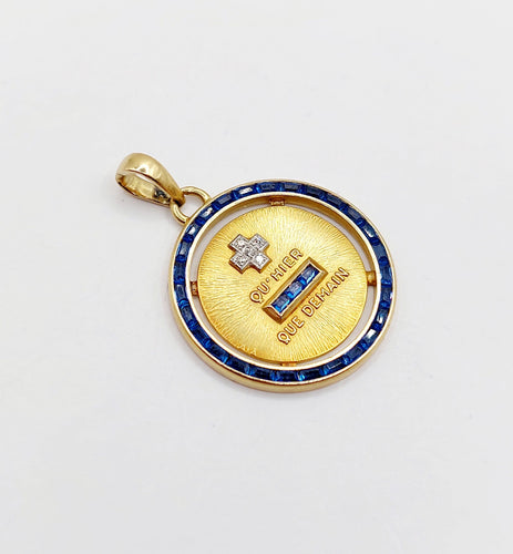 AUGIS - Hanger liefdesmedaille 23mm geelgoud, diamanten en gekalibreerde saffieren 