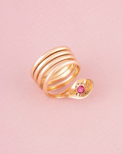 Bague 64-65 Bague ancienne serpent enroulé sertie de rubis et diamants en or rose 18k 58 Facettes