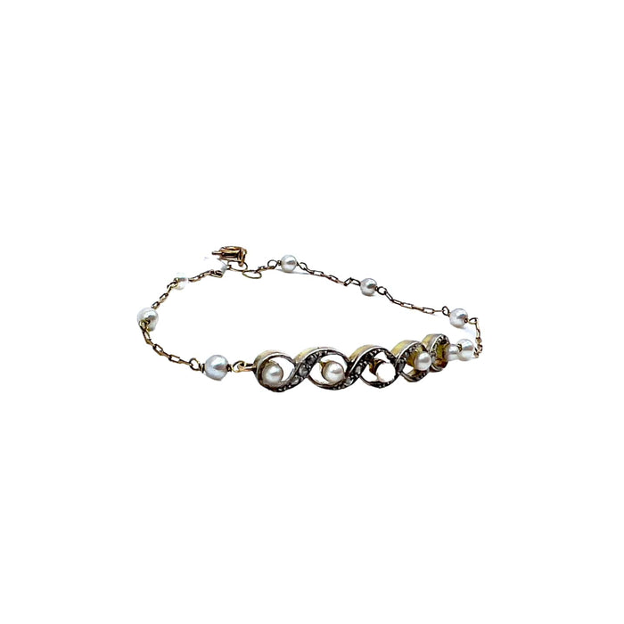 Bracelet bracelet en or et platine de style art déco avec diamants et perles 58 Facettes A2414(421)