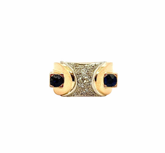 Bague 58 Bague bombée Tank ancienne or et pierres précieuses 58 Facettes