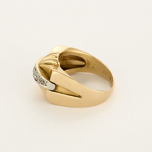 Bague 59 Bague type tank en or jaune et or gris, diamants 58 Facettes TAR1364