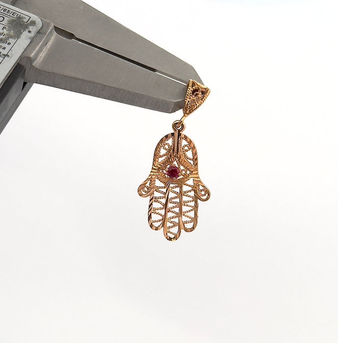 Gold and red stone Fatima hand pendant