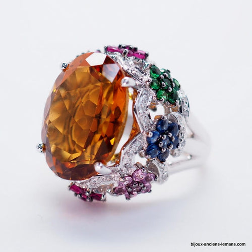 Bague 54.5 Bague or blanc, citrine, diamants 58 Facettes 4330
