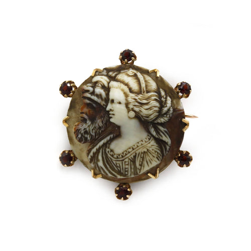 Broche Broche Double Portrait - Or, Grenats, Camée Os 58 Facettes 250059SP