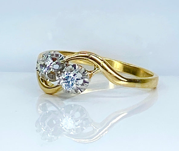 Prsten Toi & Moi žluté a bílé zlato, diamanty 