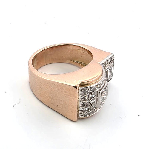 Bague 53 Anello vintage en or rose 18kt et diamants 58 Facettes