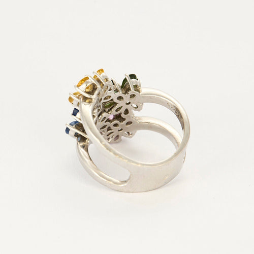 Bague 56.5 Bague fleur en Or blanc 18k et saphirs de couleurs 58 Facettes 250305