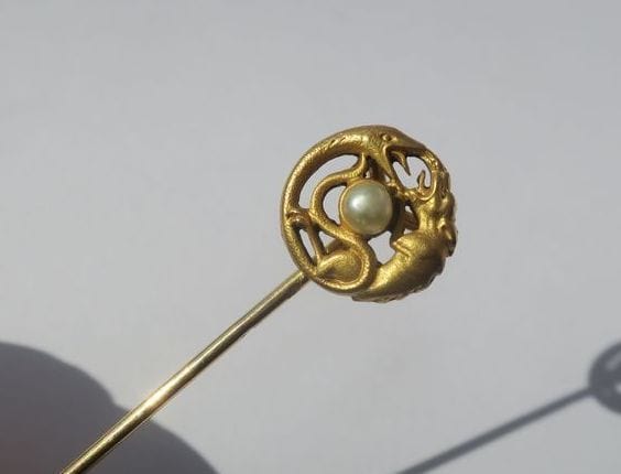 Broche Epingle serpent chien, or rose et perle fine 58 Facettes