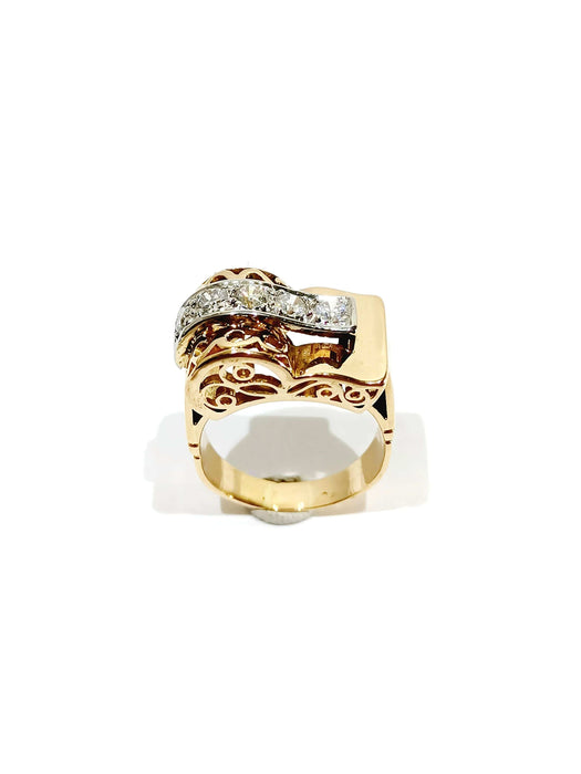 Anillo Tank oro rosa platino diamantes