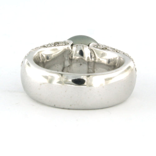 Bague 55 Bague en or blanc ornée d'une perle de Tahiti et d'un diamant taille brillant jusqu'à 2,00 ct 58 Facettes