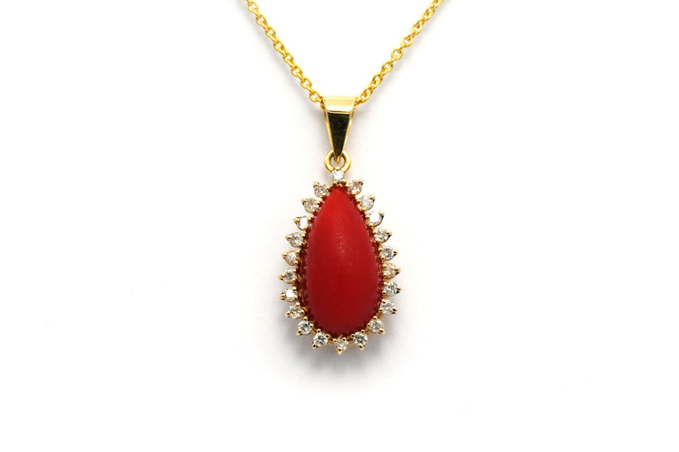 Pendentif Pendentif Années 70 or jaune, corail et diamants (+-0.44ct) 58 Facettes 22831