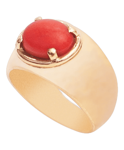 Bague 53 Bague Or jaune 18K Corail cabochon rouge 58 Facettes BO210449/ROUGECABOCHON/PHOTO