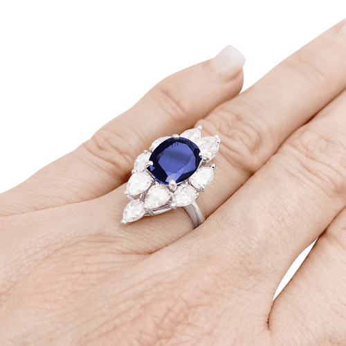 Bague 51.5 Bague navette or blanc, saphir et diamants 58 Facettes 34508