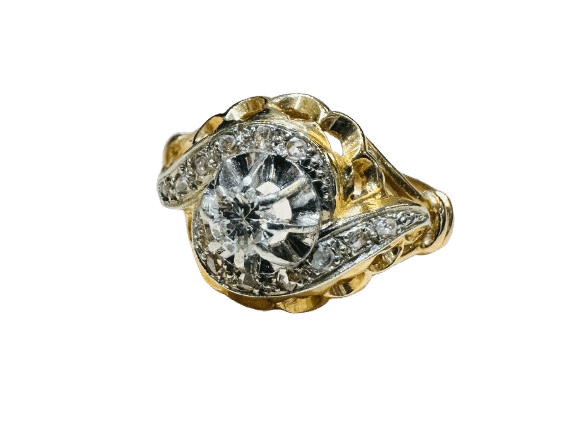 Bague 50 Bague ancienne en or jaune et platine sertie d'un diamant 58 Facettes 4180