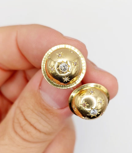 Boucles d'oreilles Puces d'oreilles art deco or 18k demi sphère ornée de diamant tailles anciennes en sertis étoilés (circa 1950) 58 Facettes A03419