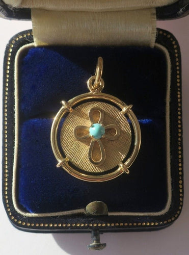 Pendentif Pendentif médaille en or jaune et cabochon turquoise 58 Facettes
