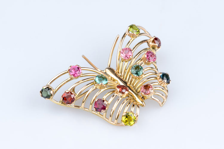 Broche Broche papillon vintage en or jaune sertie de 14 pierres fines multicolores 58 Facettes BCPAP5342-107