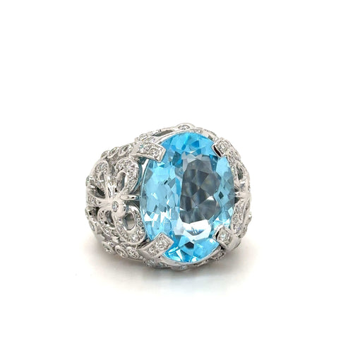 Bague 55 Bague or blanc topaze et diamants 58 Facettes 1.0000076/2