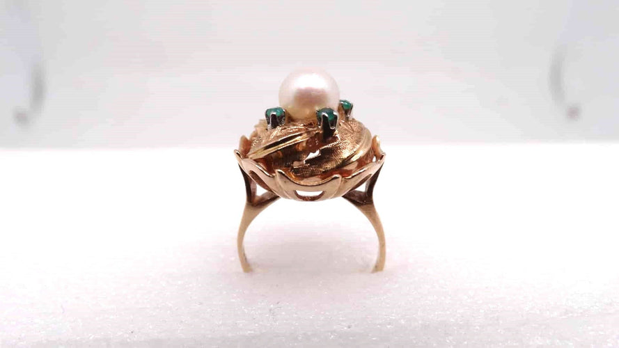 Bague 54 Bague Or perle fine et Emeraudes 58 Facettes 11898