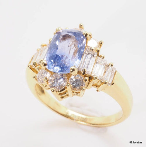 Bague 50 Bague or jaune, saphir, diamants 58 Facettes 4452