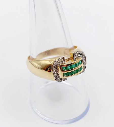 Bague 59 Bague tank style art deco or 18k émeraude calibrées et diamants taille brillants 58 Facettes A05364