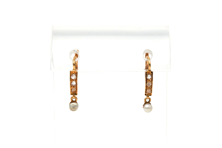 Boucles d'oreilles Boucles d'oreilles Art Déco en or jaune serties de perles et de diamants 58 Facettes 20038