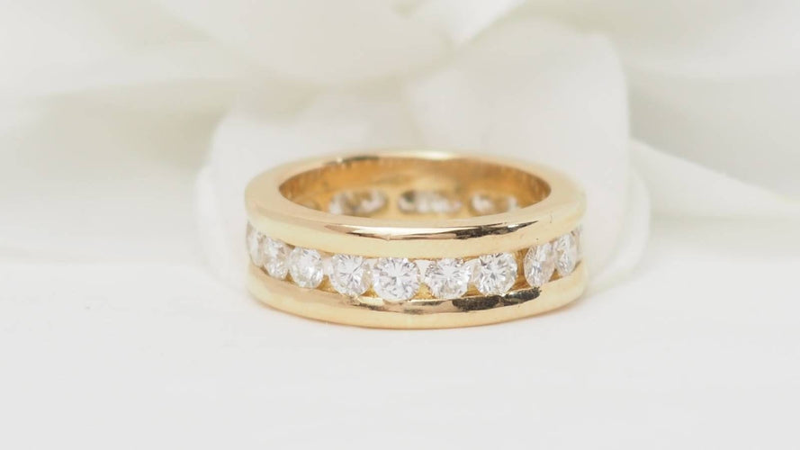 Bague 51 Alliance américaine en or jaune et diamants 1,68ct 58 Facettes 32667