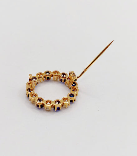 18k黄金古董胸针，镶有珍珠和蓝色宝石 