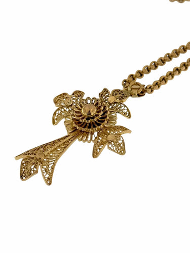 Collier Crucifix portugais traditionnel fabriqué main, chaîne or jaune 58 Facettes