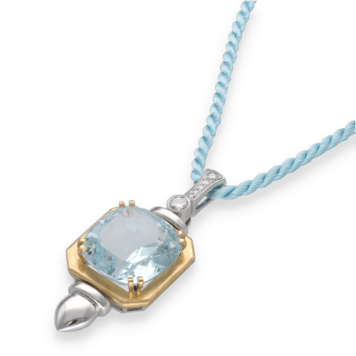 Pendentif Pendentif en or gris et jaune 18K avec aigue-marine de 20,60 ct et diamants G-VS 58 Facettes FB09473