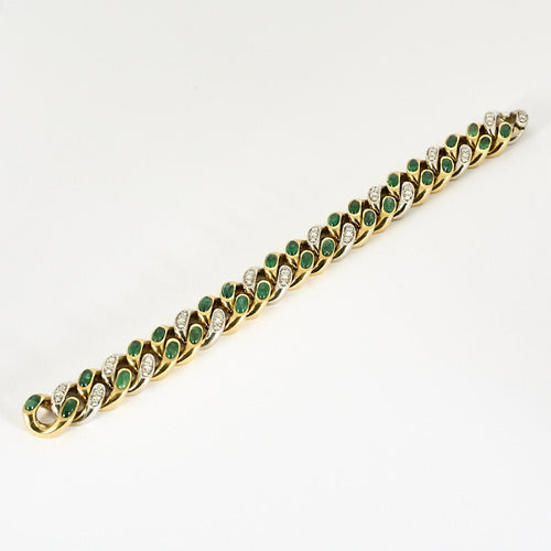 Bracelet POMELLATO - Bracelet bicolore or jaune et or blanc serti de diamants et d'émeraudes cabochons 58 Facettes