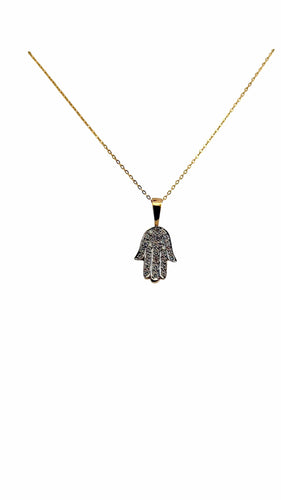 Gouden en diamanten Hand van Fatima ketting en hanger