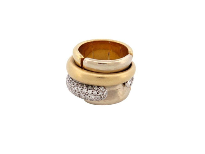 Bague 55 bague POMELLATO tubulaire large t55 or jaune blanc 18k 34gr diamants 0.9ct 58 Facettes 267204
