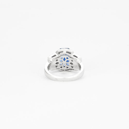 Bague 53 Bague d'inspiration Art Déco or blanc, saphir de Ceylan 58 Facettes
