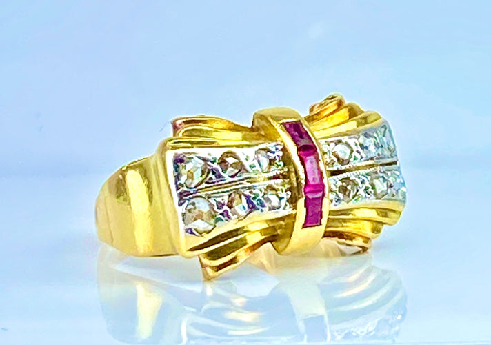 Bague 53 Bague Tank en or jaune 18 carats et diamants, vers 1930/1940 58 Facettes AB465