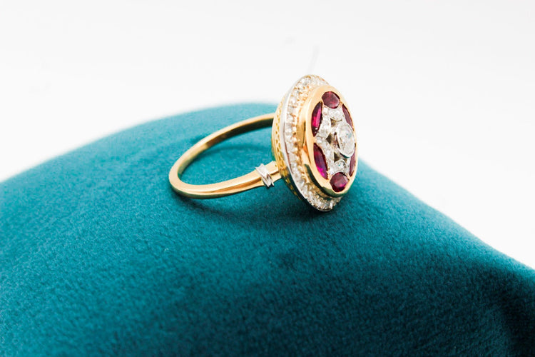 Bague 53 Bague ronde or bicolore, diamants et rubis 58 Facettes 250048