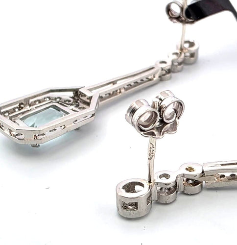 Boucles d'oreilles Boucles d'oreilles en platine ornées d'aigue-marine et de diamants 58 Facettes