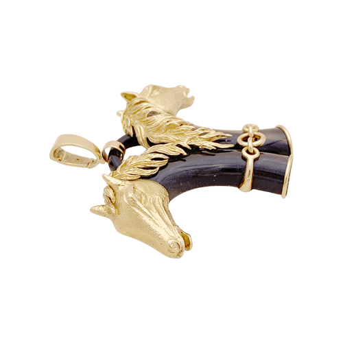 Pendentif Pendentif FRED double tête de cheval en or jaune et corne. 58 Facettes 34724