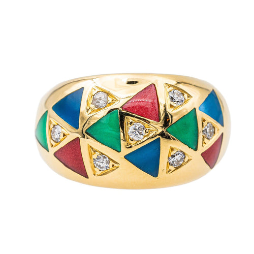 Bague 52 Bague Or jaune Diamant, Email 58 Facettes 3543609CN