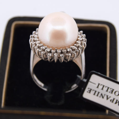 Bague 60 BAGUE EN OR 18 KT - PERLE 15 mm 58 Facettes