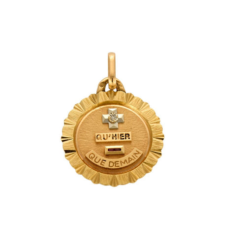 Pendentif AUGIS - Médaille d'Amour - Or jaune, diamant et rubis de synthèse 58 Facettes CHAL0128